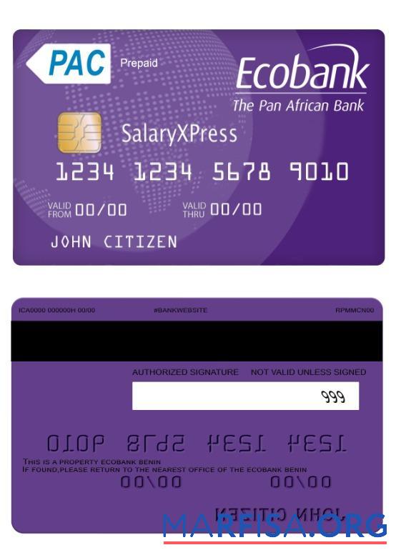 Blank Benin Ecobank salaryxpress prepaid card download for verification